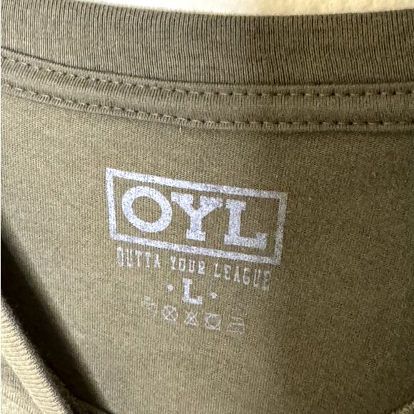 OYL Outta Your League Mens Olive & Orange Short Sleeve Crew Neck T-Shirt Size L - Picture 3 of 6
